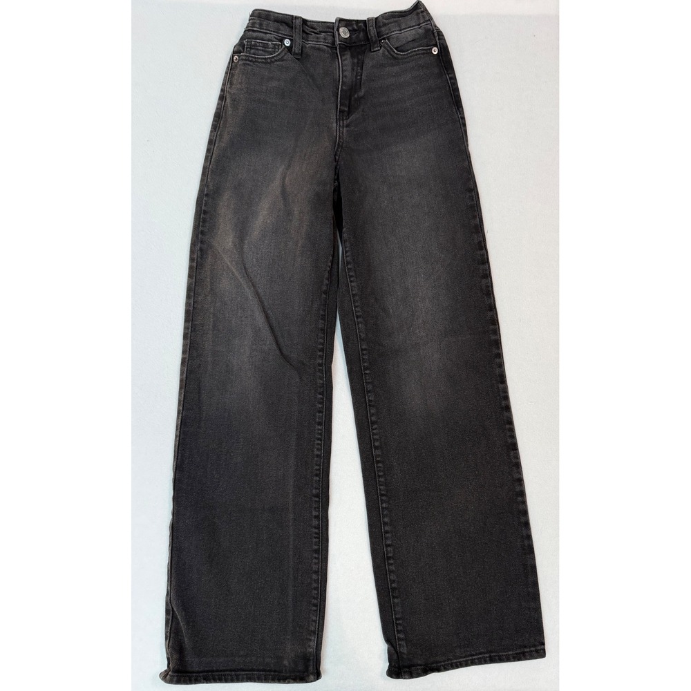 No Boundaries Womens Wide Leg Jeans Faded Black Elastic Back XXS 00 High Rise